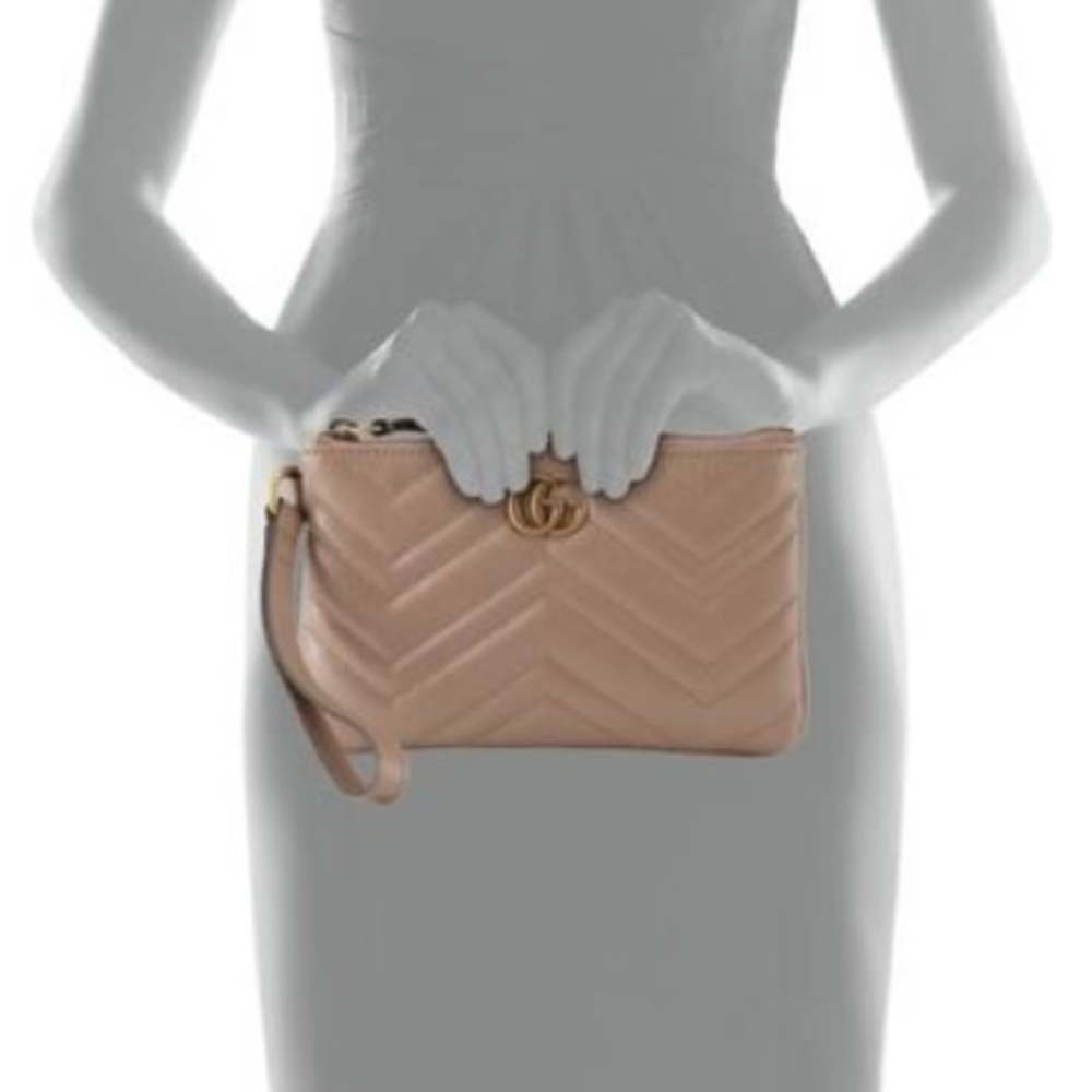 GUCCI GG Marmont Leather Wristlet Clutch/ Bag Pouch in Rose